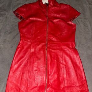 Red leather dress